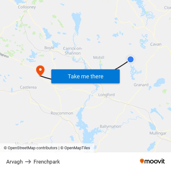 Arvagh to Frenchpark map