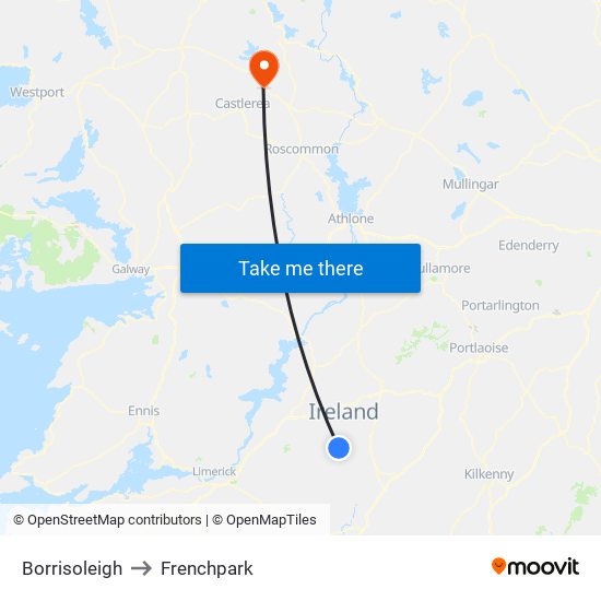 Borrisoleigh to Frenchpark map