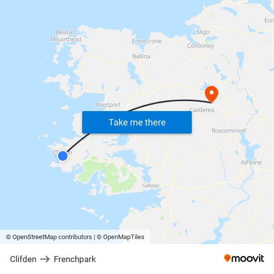 Clifden to Frenchpark map