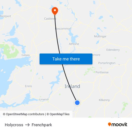 Holycross to Frenchpark map