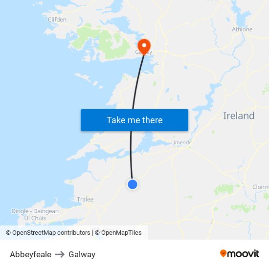 Abbeyfeale to Galway map