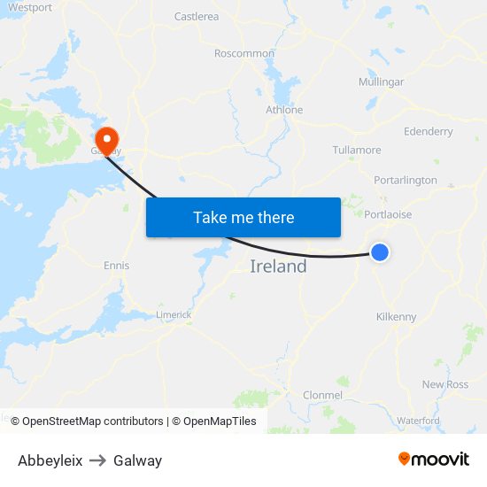 Abbeyleix to Galway map