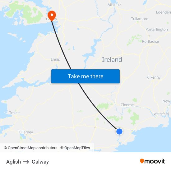 Aglish to Galway map