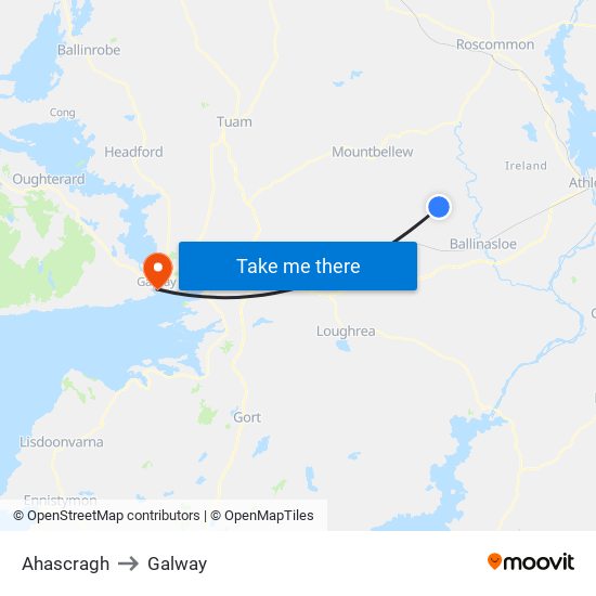 Ahascragh to Galway map