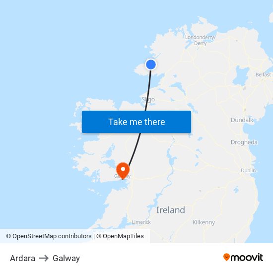 Ardara to Galway map