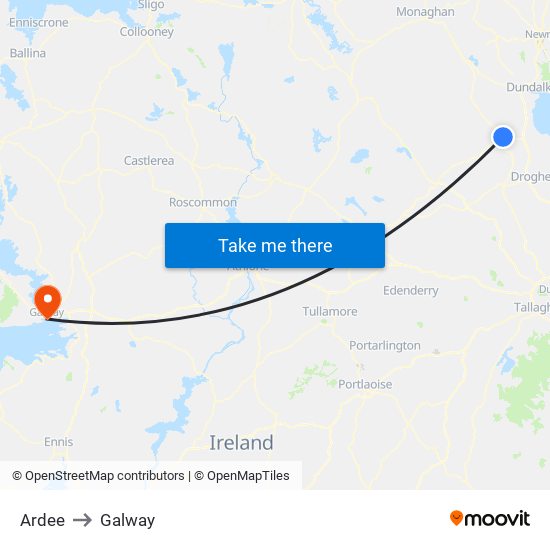 Ardee to Galway map