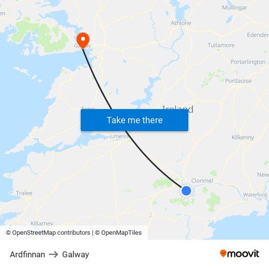 Ardfinnan to Galway map