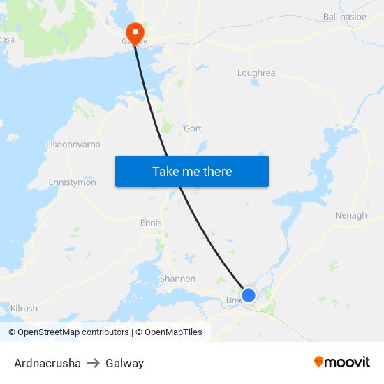 Ardnacrusha to Galway map