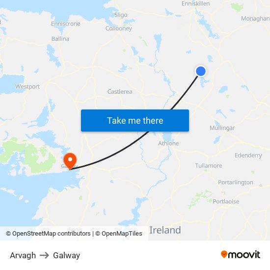 Arvagh to Galway map