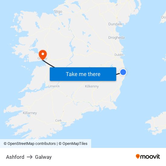 Ashford to Galway map
