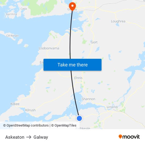 Askeaton to Galway map