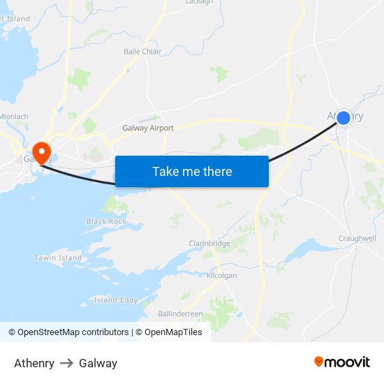 Athenry to Galway map