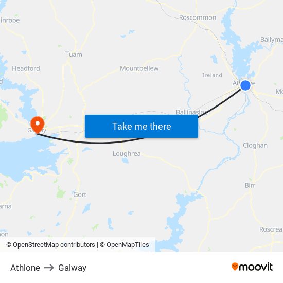 Athlone to Galway map