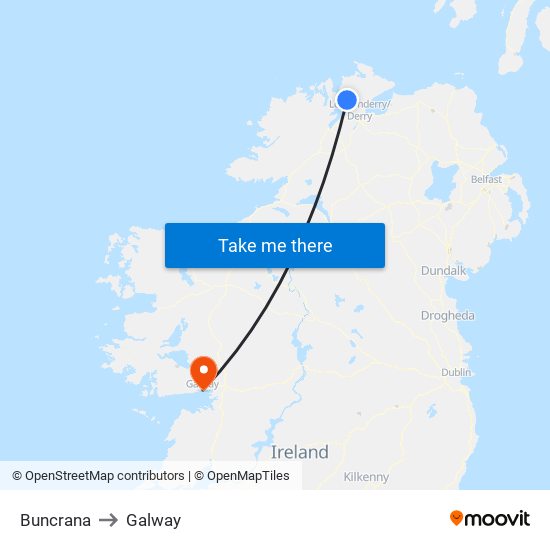 Buncrana to Galway map