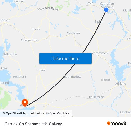 Carrick-On-Shannon to Galway map