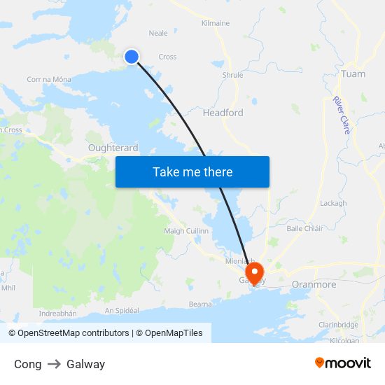 Cong to Galway map