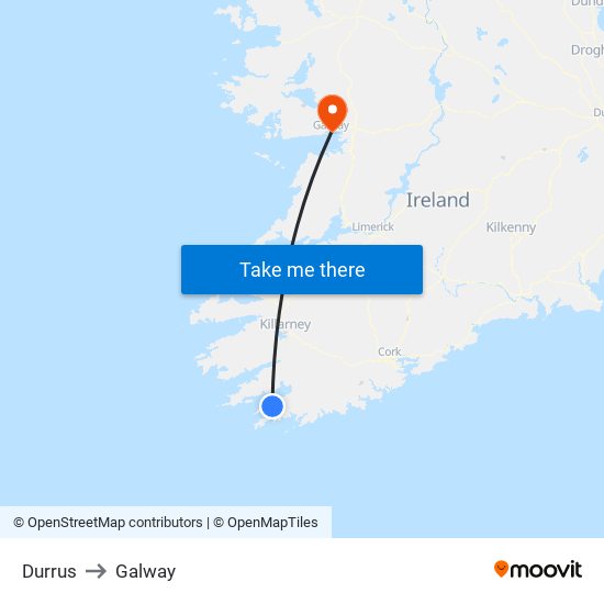 Durrus to Galway map