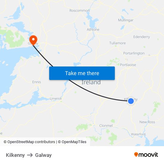 Kilkenny to Galway map