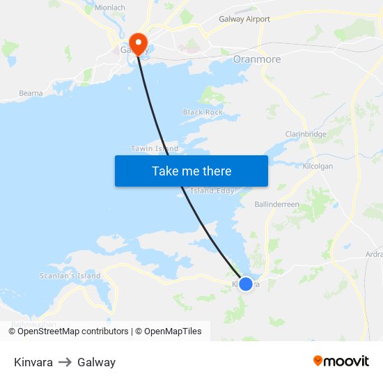 Kinvara to Galway map