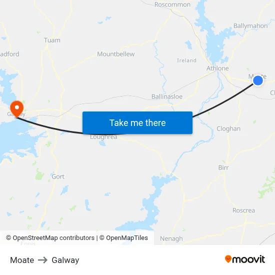 Moate to Galway map