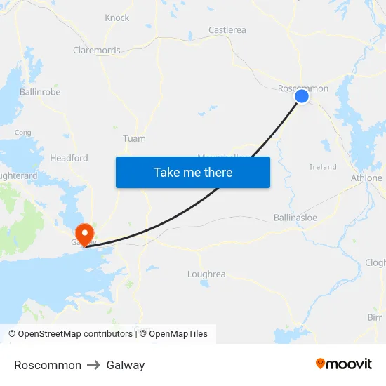 Roscommon to Galway map