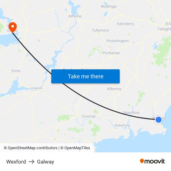 Wexford to Galway map
