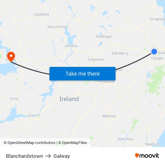 Blanchardstown to Galway map