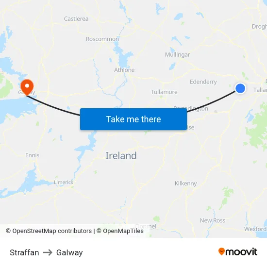 Straffan to Galway map