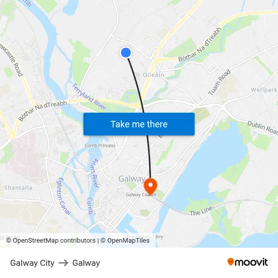 Galway City to Galway map