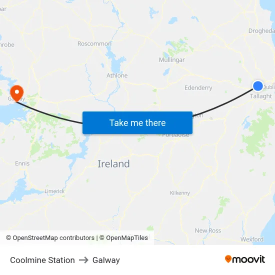 Coolmine Station to Galway map