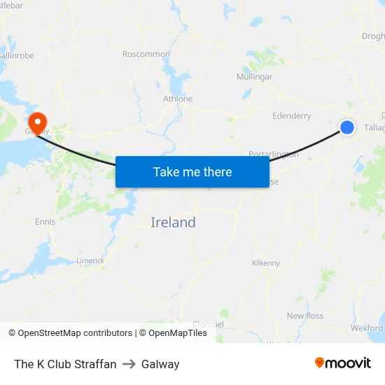 The K Club Straffan to Galway map