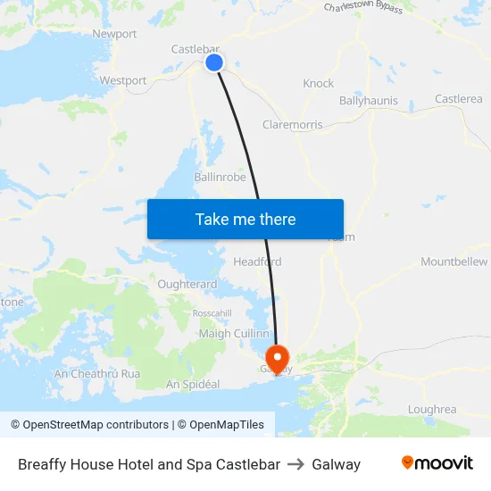 Breaffy House Hotel and Spa Castlebar to Galway map
