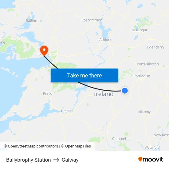 Ballybrophy Station to Galway map