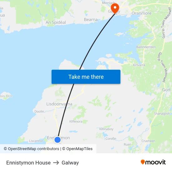 Ennistymon House to Galway map