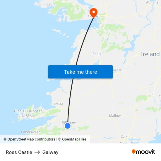 Ross Castle to Galway map