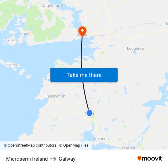 Microsemi Ireland to Galway map