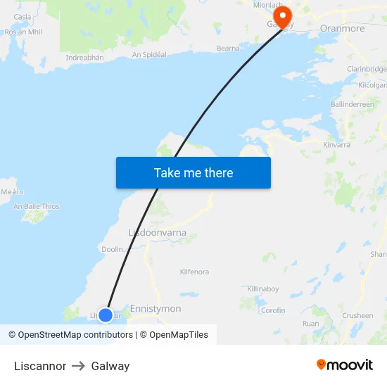 Liscannor to Galway map
