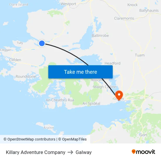 Killary Adventure Company to Galway map