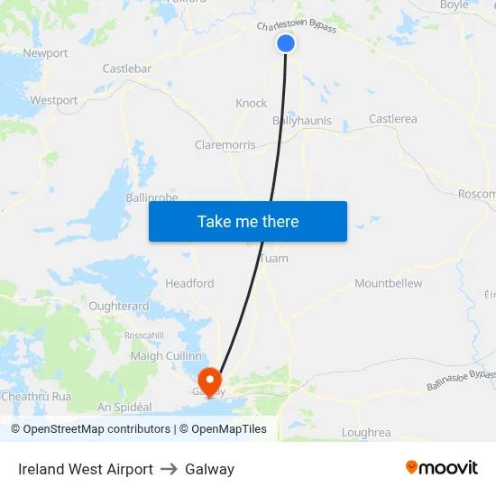 Ireland West Airport to Galway map