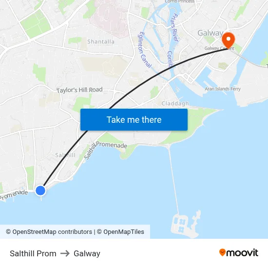 Salthill Prom to Galway map