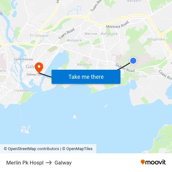 Merlin Pk Hospl to Galway map