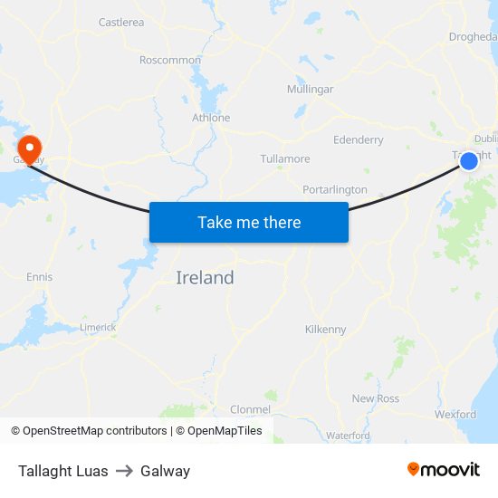 Tallaght Luas to Galway map