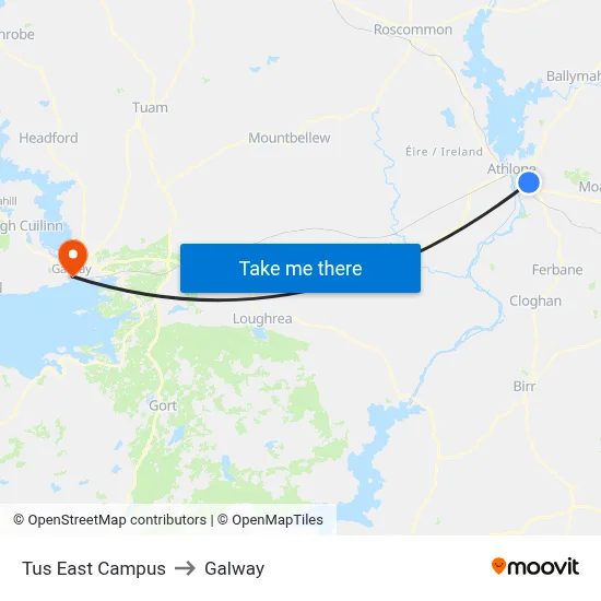 Tus East Campus to Galway map
