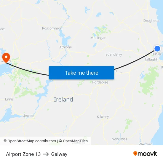 Airport Zone 13 to Galway map