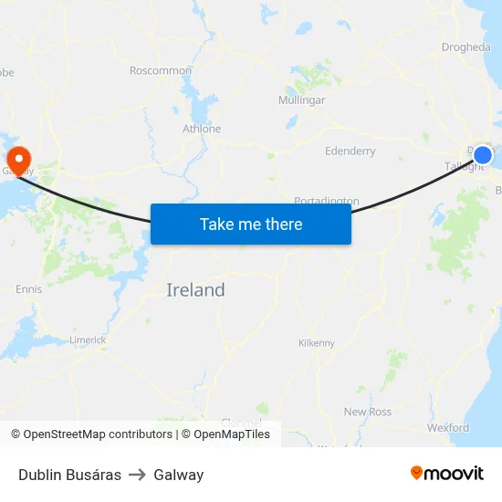 Dublin Busáras to Galway map