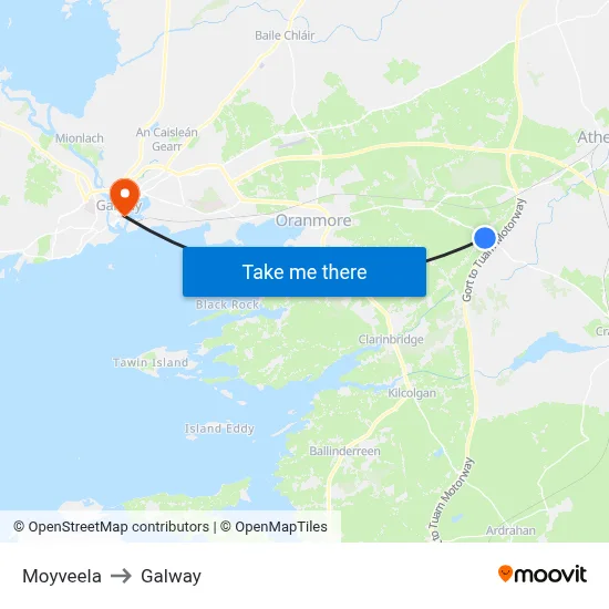 Moyveela to Galway map