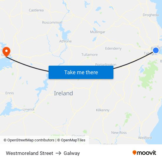 Westmoreland Street to Galway map