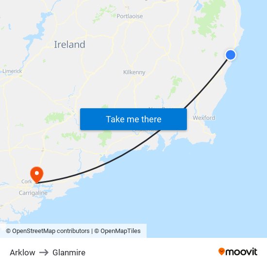 Arklow to Glanmire map