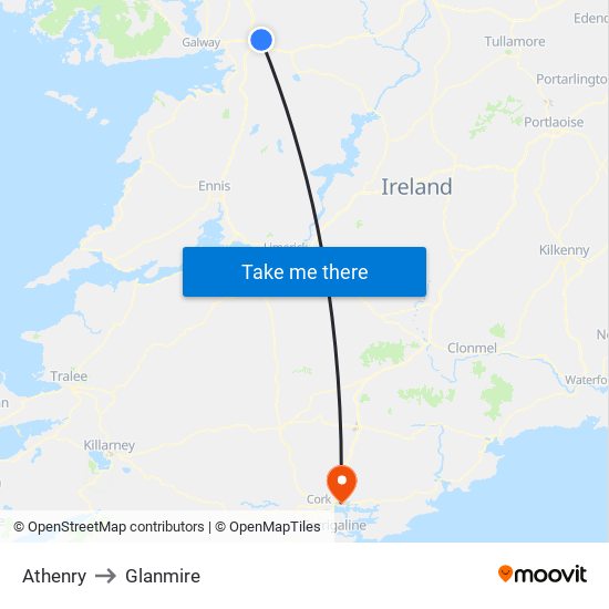 Athenry to Glanmire map