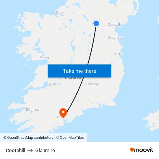 Cootehill to Glanmire map